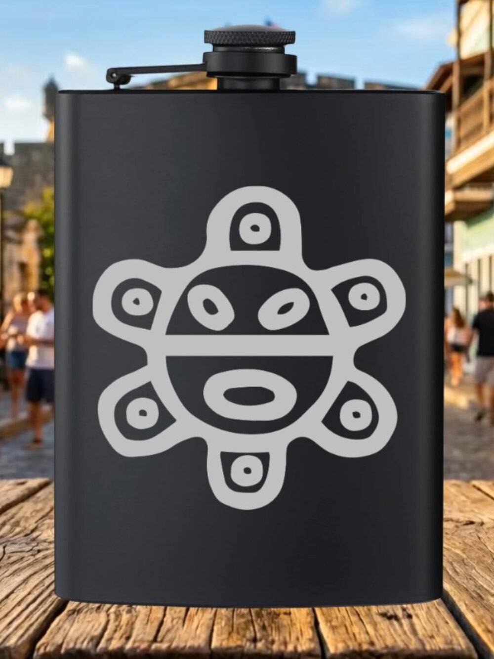 Personalized Puerto Rico Taino Sun Black Flask | Puerto Rico | Family Gift